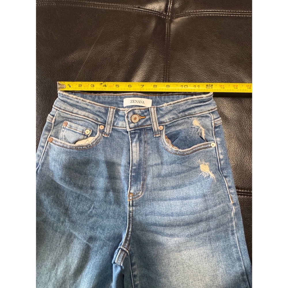Zenana Wide Leg Jeans Womens 26 Distressed Frayed Hem Blue Cotton Stretch Denim - Picture 4 of 8